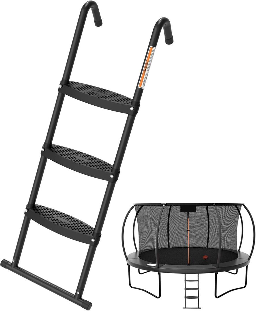 Gardenature Trampoline Ladder, 3-Steps with Horizontal Wide Steps, Universal Hook, Trampoline Stairs, Trampoline Accessories for Kids, Black