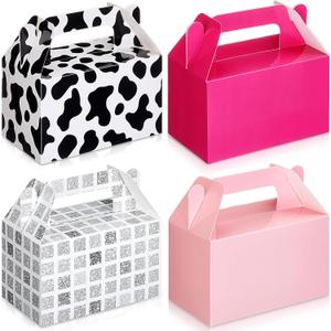 Fuyoooo 36 Pcs Disco Cowgirl Party Decorations Western Pink Cowgirl Treat Boxes Goodie Candy Cow Print Boxes with Handles for Birthday Bachelorette 80s 90s Wild West Disco Party Decorations