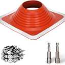 #8 Metal Roof Pipe Flashing Boot, Metal Roofing Pipe Flashing Boot Fits Pipe OD 7" to 13" Wide, Includes Flexible High Temp Silicone Chimney Boot, Hex Socket x2, Roofing Screw x50, Square Base, Red