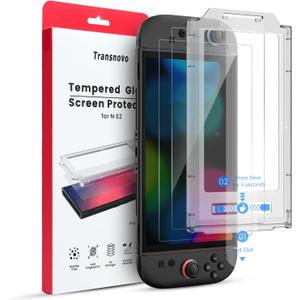 2 Pack Screen Protector Compatible with Nintendo Switch 2 (2025) (30s Installation), TRANSNOVO Tempered Glass Switch2 Accessories, HD Clear, Anti Glare, 9H Hardness, Scratch-proof, Bubble Free (HD Clarity, 2-Pack)