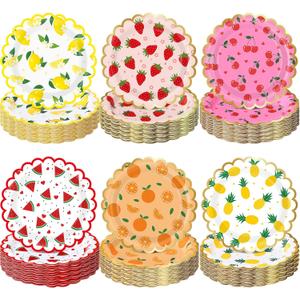 60 Pcs 7 Inch Fruit Paper Plates Tutti Fruit Birthday Party Supplies Summer Disposable Dinner Dessert Plates for Wedding Birthday Baby Shower Bridal Tea Party Supplies (Multicolor)