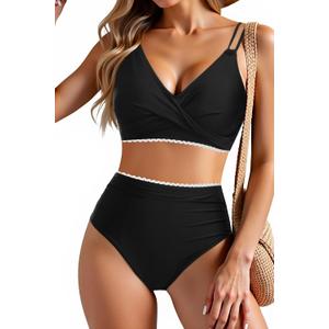 Women Bikini Set Push Up Top High Waisted Tummy Control Bottom Swimsuit | High-Waisted Tummy Control and Fully Lined Bottom, Removable Pads,Adjustable Straps,Premium Soft Fabric,Versatile Water Wear, Smaill