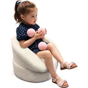 Hrebr Mini Toddler Chair Comfy 1-2 Years Old - 17.3'' Compact Kids Couch with Carry Handle, Soft Teddy Plush Baby Chair, Washable Cover & Sturdy Design for Nursery & Playroom - White