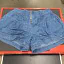 CHARTOU Women Cute Ruffle Hem Denim Short High Waist Wide Leg Jean Shorts Flare Stretchy Short with Pockets (Blue, L)