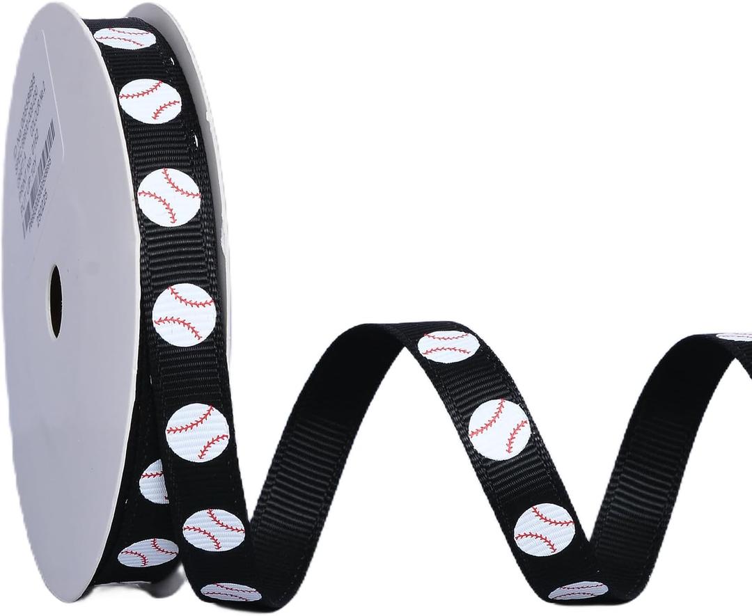 Ribest Baseball Ribbon, 3/8 Inch Grosgrain Sports Ribbon for Crafts Hair Bows Gift Wrapping Team Decor Party Decorations, Black/White/Red, 10 Yards 2 Pack