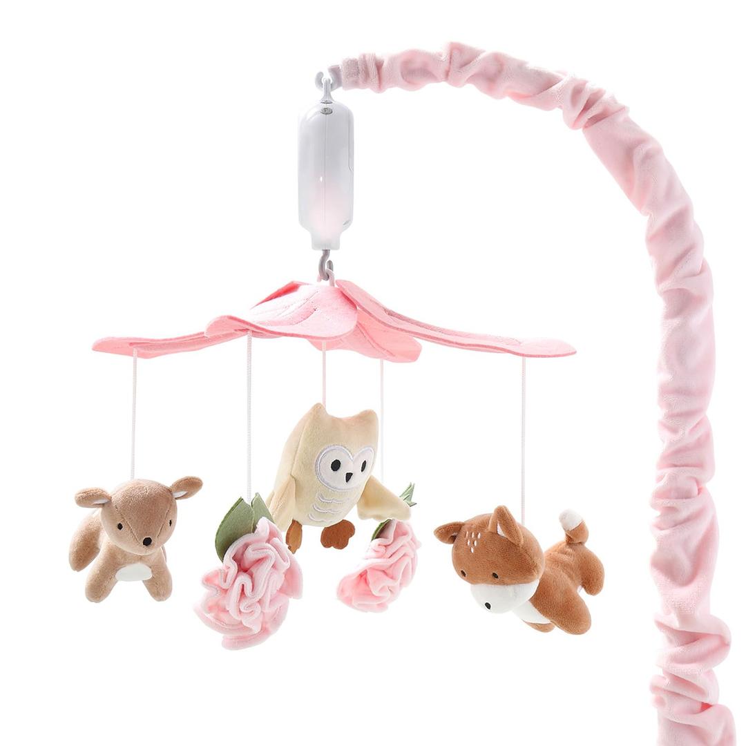 The Peanutshell Crib Mobile for Girls - Pink and White Musical Baby Crib Mobile with 12 Lullabies, Forest Baby Little Forest Nursery Decor