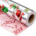 Yarcony Christmas Wrapping Paper Roll, Silver Wrapping Paper, Reversible Funny Santa Claus Theme Christmas Gift Wrap with Metallic Shine for Holiday, Gift Packaging, Celebrations (17 Inch X 33 Feet)
