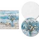 Yorhifa Blue Coastal Beach Floral Framed Wall Art