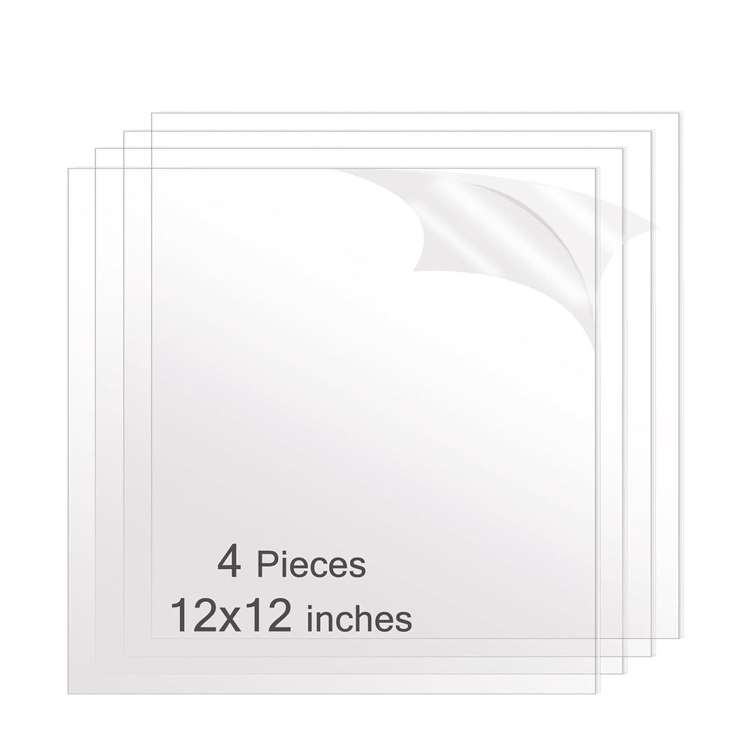 12"X12" 1/8 Inch Thick 4Pack - Highly Transparent, Smooth Edged Acrylic Plastic Sheets for DIY Crafting -3mm Thick with Precision Cutouts for Easy Handling(3MM-12X12-4PCS)
