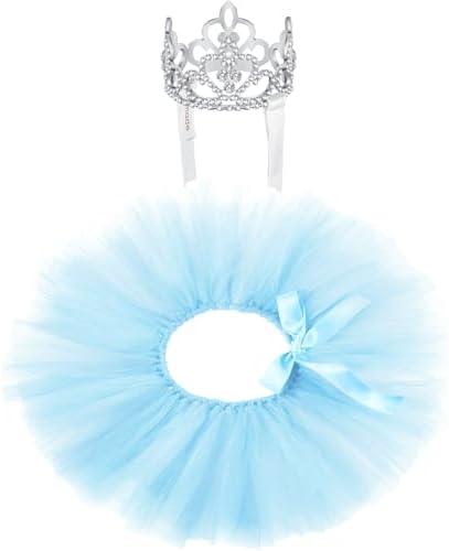 2 Pcs Dog Crown Headband Dog Tutu Dress Set Crystal Rhinestone Tiara Crown Tutu Skirt Pet Dress Costume for Puppy Birthday Party Wedding Photo Prop Costume(Blue,X Large)