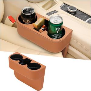 Car Seat Gap Filler Organizer with Cup Holder, Leather Multifunctional Vehicle Front Seat Crevice Storage Box Bag, Automotive Console Side Bucket Pocket, Universal Fit (Brown)