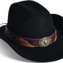 Wide Brim Cowgirl Hat Men Large Wide Brim Cowboy Hats for Women with Buckle Belt Classic Cowboy Outfits (Brown, M)