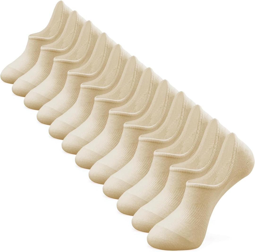 IDEGG No Show Socks Women & Men Low Cut Ankle Short Anti-slid Athletic Running Casual Invisible Liner Socks (Small, H_6 Pairs(6 Beige))