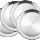 HaWare 4-Piece 18/8 Stainless Steel Plates, Metal 304 Dinner Dishes for Kids Toddlers Children, 9 Inch Feeding Serving Camping Plates, Reusable Dinnerware, Shatterproof & Non-toxic, Dishwasher Safe