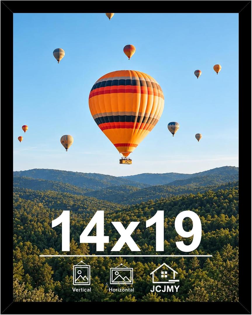 JCJMY 14x19 Picture Frame Black for Poster Photo Picture, Horizontal and Vertical Formats for Wall Hanging, 14 x 19 Wall Gallery Poster Photo Frame with Shatter Resistant Plexiglass,Black