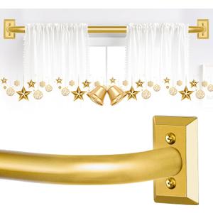 Gold Wrap Around Curtain Rods 28 to 48 Inch:Blackout Adjustable Window Curtain Rod,Room Darkening Heavy Duty Curved French Metal Single Drapery Rods for Bedroom Kitchen Easy Install,Brass Gold