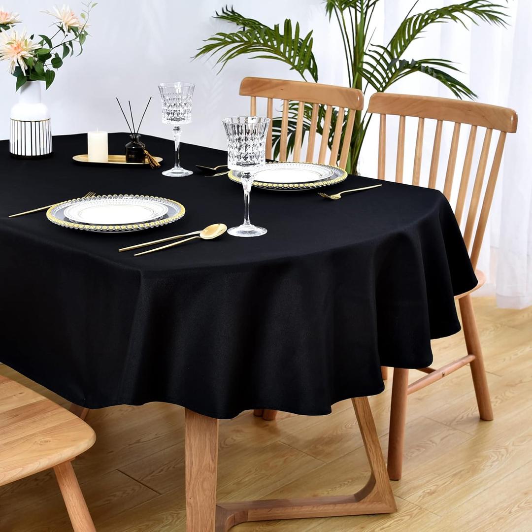 Wolkemer Oval Tablecloth 60 x 102 Inch Washable Fabric Table Cloth Solid Black Table Cover for Dining Wedding Party Banquet Tabletop Decoration