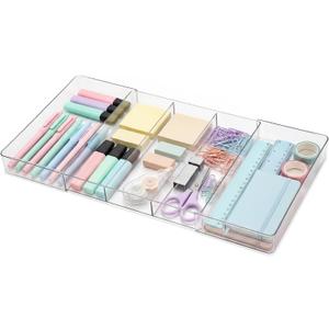 Briwooody 1 Pcs Large Expandable Acrylic Drawer Organizers, Grid Adjustable Drawer, Dividers Organizer for Desk, Makeup, Jewelry, Office, Kitchen Supplies (Clear,5 Compartments)