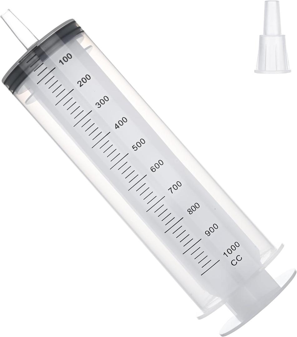 1000mL Syringe for Liquid, Large Plastic Syringe with Tip Adapter, Individual Sterile Sealed for Scientific Dispensing, Paint, Watering, Oil