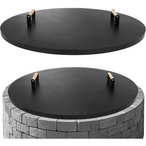 G GOOD GAIN Firepit Lid Round 36 Inch - Rust Resistant Fire Pit Lid Cover with Wooden Handle & Gloves, Fire Pit Snuffer Lid for Courtyards, Patio, Winter Cold Protection. Fits Fire Pits Up to 34"