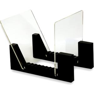 VK Royal Vinyl Records Storage Holder Display Stand 7' Holds Up to 25 LP's Wood Stand, Rubber Grip Pad and Clear Acrylic Ends Vinyl Record Storage (Black)