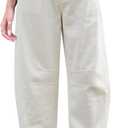 Mid Rise Barrel Jeans for Women Wide Leg Mid Waist Cropped Denim Pants Y2k Baggy Boyfriend Jeans with Pockets (X-Large, White)