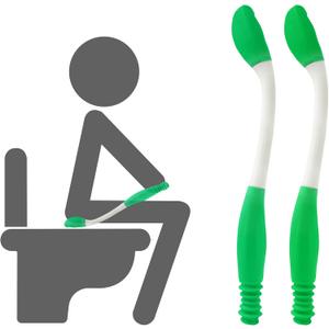 Toilet Aids for Wiping, 2 Pack Long Reach Comfort Butt Wiper Tool (15.7"), Bottom Wiping Aid for Disabled, Elderly,Overweight, Pregnant & Limited Mobility, Reusable and Easy to Clean (Green White)
