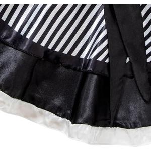 WonderPapa Halloween Costume Girls Horror Black and White Striped Dress with Bow Hair Clip for Movie Cosplay Dress-Up Size 6-7Y