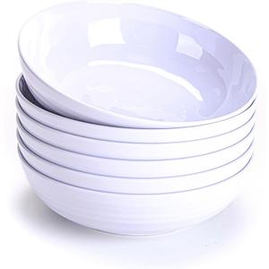 8-Inch Melamine Salad Bowls (Set of 6) - Unbreakable, Reusable Pasta Bowls With Ceramic Feel, Stackable and Dishwasher-Safe, Versatile for All Meals (White), AR20-2
