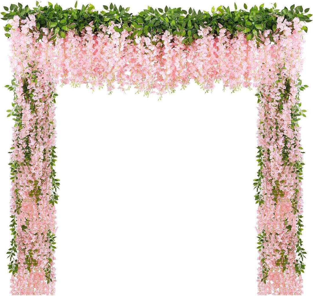 U'Artlines 10Pcs 7.2 Ft/Piece Artificial Wisteria Garland Silk Fake Light Pink Wisteria Flowers Hanging Greenery Vines Garlands Rattan for Home Garden Wedding Arch Party Indoor Outdoor Dcor
