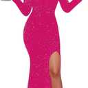 Ternlm Women's Long Sleeves Red Prom Dress 2025 Split Off Shoulder Sequin Mermaid Formal Party Gowns for Women Sexy, 16 (B-hot Pink)