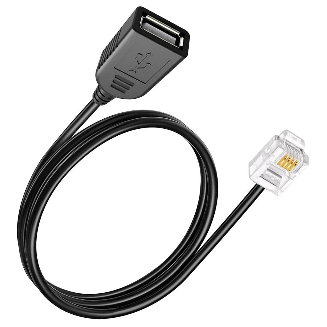 PLEASANTLY RJ116p4c Male to USB Female, RJ11 to USB Modem Adapter, Telephone Interface Testing, Communication, Fax, Modem, PC Compatible, 4.72 inches, 2 Ports, 5V DC