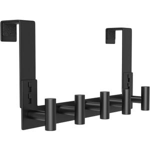 PMMASTO Over The Door Hooks, Door Hanger Hook for Hanging, Coat Rack Organizer for Bathroom, Towel Holder Bathroom Accessories (Black 5 T-Hooks-Fits 1-3/4" Thick Door)
