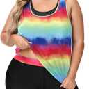 NIeyook Women Plus Size 3 Piece Tankini Swimsuits Athletic Bathing Suits with Boy Shorts Tank Top with Sports Bra (Rainbow)