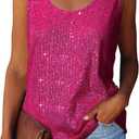 MLEBR Womens Summer Fashion Sequin Tops Scoop Neck Sequin Sparkle Shimmer Sleeveless Tanks Tops Blouses (X-Large, Fuchsia)