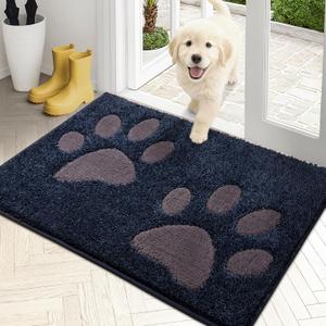 PURRUGS Dirt Trapping Door Mat 20" x 31.5", Non-Skid/Slip Machine Washable Microfiber Entryway Rug, Dog Doormat, Super Absorbent Welcome Mat for Muddy Wet Shoes and Paws, Navy Blue