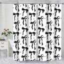 Shower Curtain Black and White, Bow Shower Curtain Set with Hooks, Black Bow Bathroom Accessories Cute Black Bathroom Shower Curtain Waterproof, Girly Bathroom Decor for Teen Girls Women 72x72 Inch