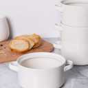DELLING Soup Bowls with Handles Set of 6, 24 Oz Ceramic French Onion Soup Crocks Oven Safe - Large Soup Mugs for Chili Stew Cereal, Microwave Dishwasher Safe, White