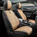Auto Dynasty Sport Series Leather Car Seat Covers Front Pair, Breathable, Waterproof Faux Leather Automotive Seat Covers for Cars SUV Pick-up Truck Sedan, Universal Anti-Slip Driver Seat Cover, Beige