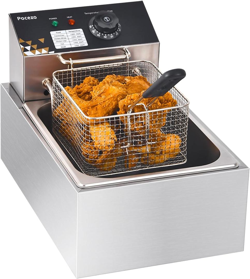 Electric Deep Fryer 10L/10.5QT Stainless Steel Single Tank Commercial Fryer with Basket, 1700W 110V Countertop Deep Fryer for Home Kitchen and Restaurant Use with Oil Thermometer & Temperature Control, Size 81