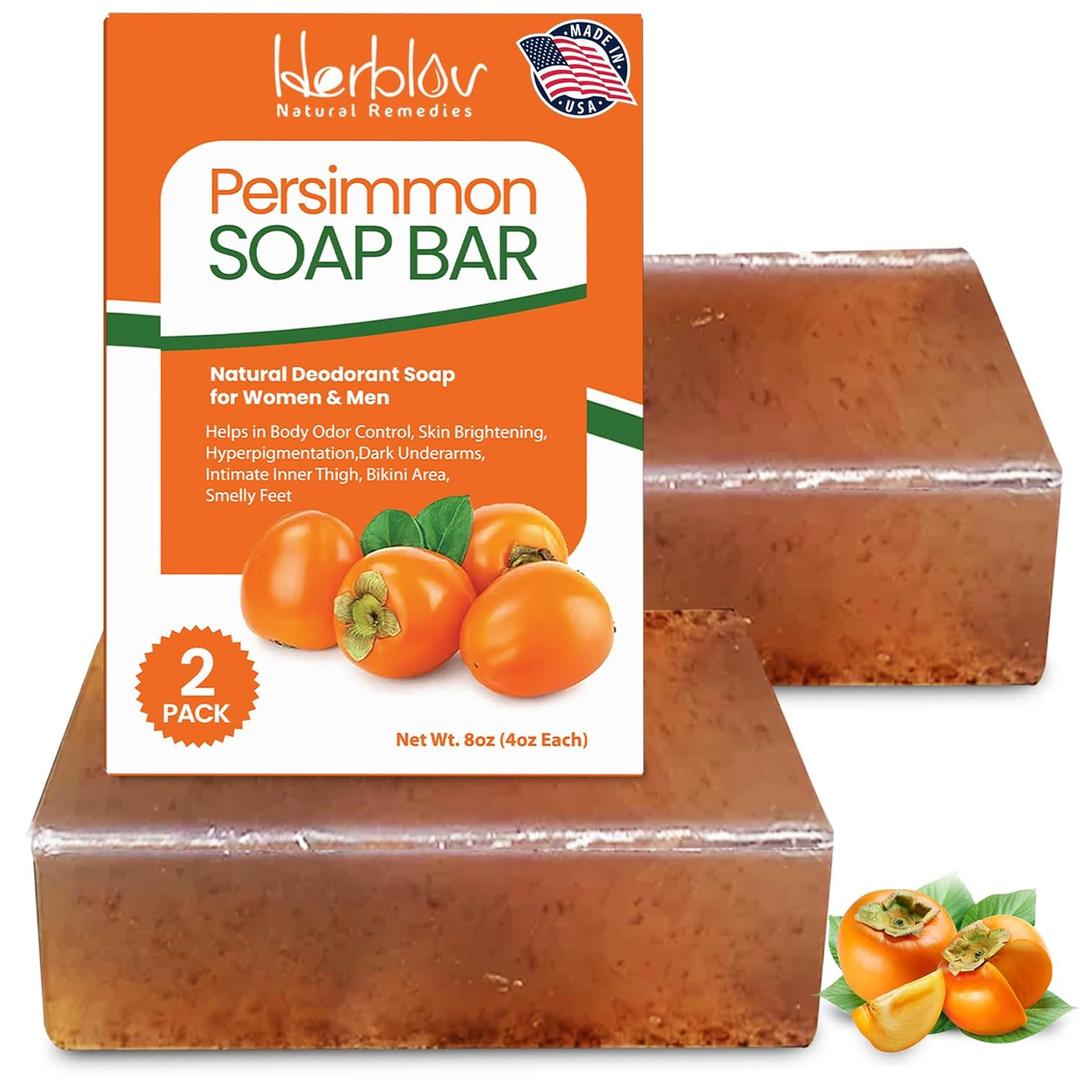 Persimmon Soap Bar for Body Odor Control  Purifying Deodorizing Body Wash for Eliminating Body Odor  Great for Skin Brightening, Hyperpigmentation, Smelly Feet  Natural Deodorant Soap (4 Ounce (Pack of 2))