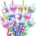 Glitter Straws for Party Favors - Reusable Drinking Plastic Straw for Kids Party Supplies Goodie Gift Bags, 20pcs Unicorn Heart Shaped Sparkly Straws for Girls Pool Birthday Decorations