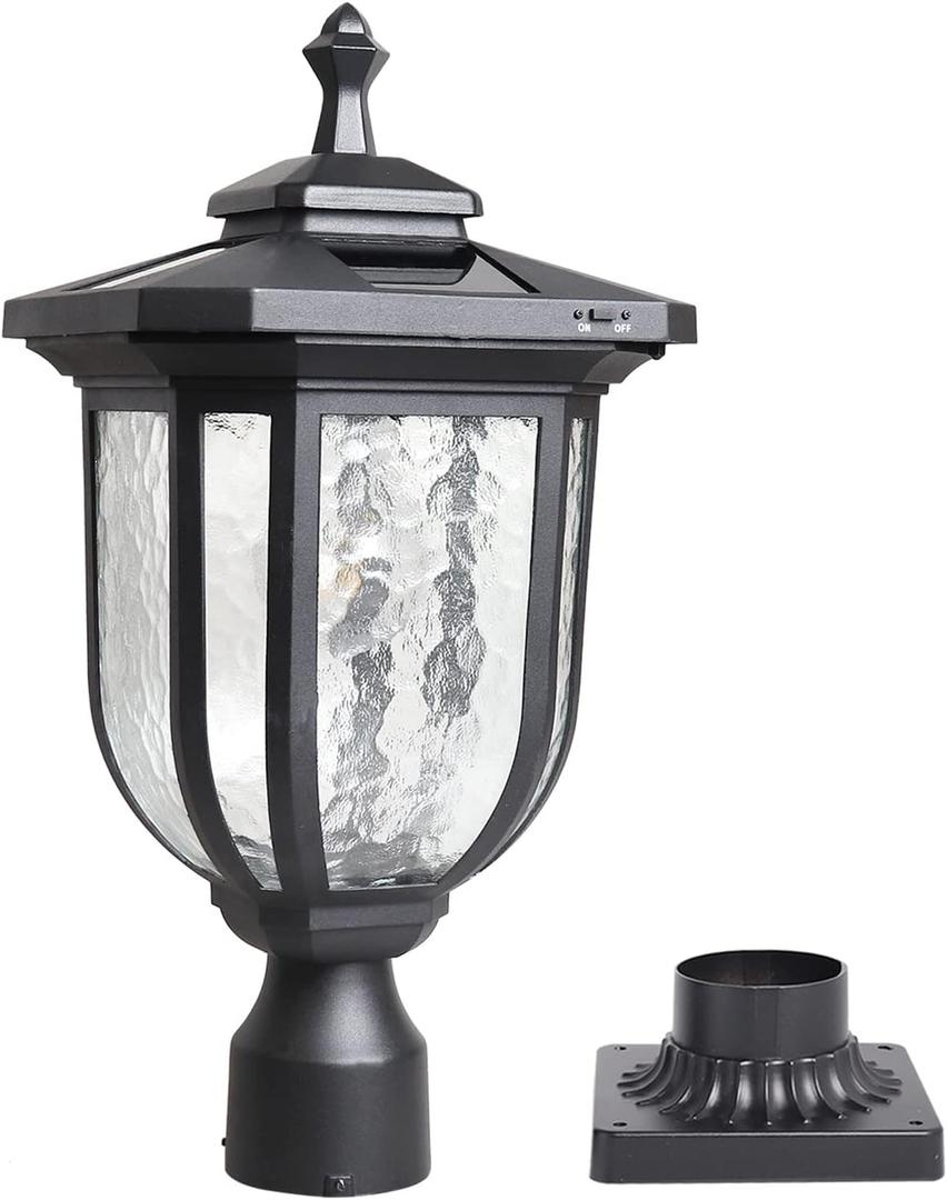 KMC KMC IGHTING ST4322Q Solar Lamp Post Lights 180 Lumen Die-Casting Aluminum Black with 3-Inch Fitter Base Black Pier Mount for Outdoor Garden Post Pole Landscape Yard, With Eight-square Design