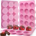 Actvty Round Chocolate Cookie Molds, 3 Pieces 12-Cavity Cylinder Chocolate Silicone Molds for Covered Oreo, Cookies Candy Jelly Mini Cakes and Muffin Baking(Pink)