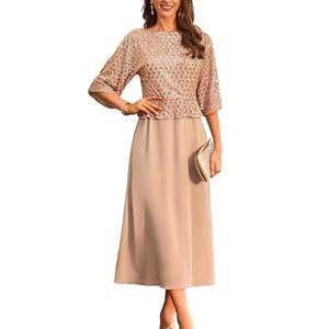 GRACE KARIN Mother of Bride Dresses 2025, 3/4 Sleeve Sequin Dress Maxi, Wedding Guest Dress Formal Cocktail Champagne Gold Size S