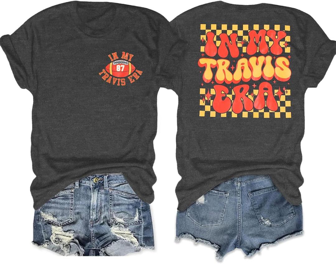 Retro in My Gameday Era T-Shirt Women Football Shirt Team Fan Tshirt Football Lovers Fans Gift Top (Gray, S)