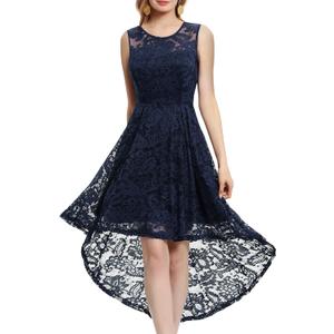 MUADRESS Vintage Wedding Guest Dress Tank Strap Floral Lace Hi-Lo Cocktail Dresses for Party, Navy, 2XL