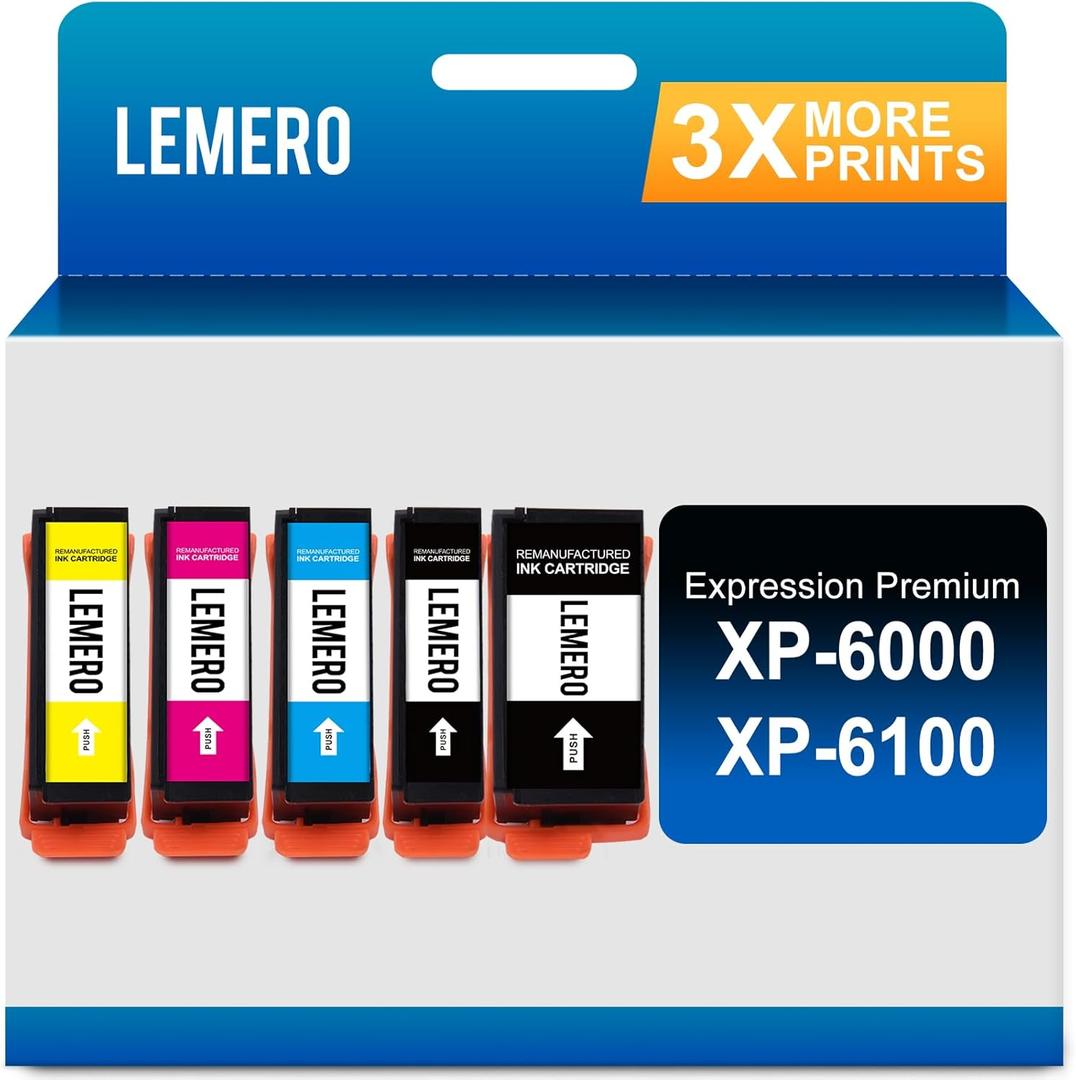 LEMERO Remanufactured Ink Cartridge Replacement for Epson 302 XL Ink Cartridge for XP-6100 XP6100 XP6000 XP-6000 Printer Replacement for 302XL Ink (Black, Photo Black, Cyan, Magenta, Yellow, 5 Pack)