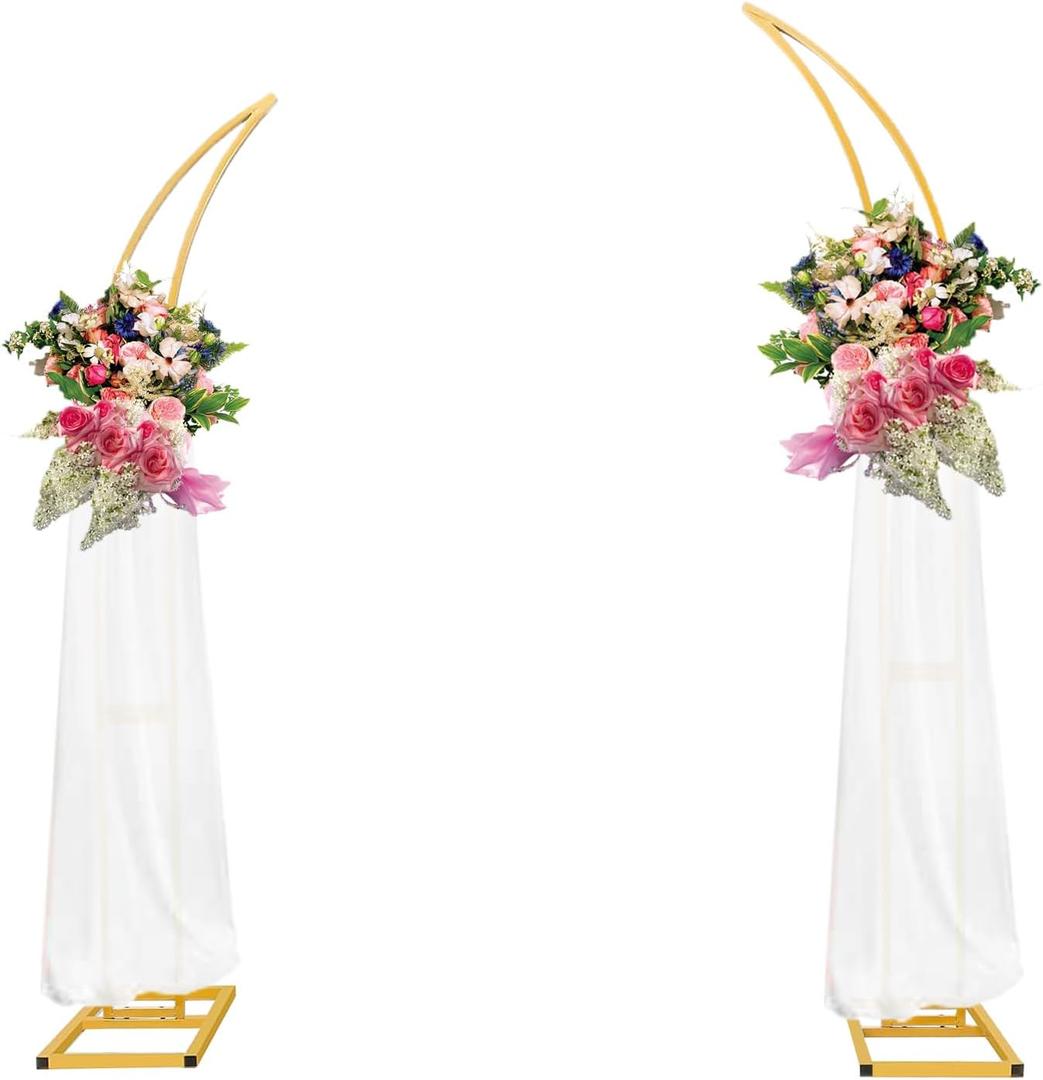 Large Moon Curved Metal Arch Backdrop Stand - Set of 2 Flower Arch for Wedding, Birthday, Anniversary & Bridal Showers (6.2ft, 6.9ft)