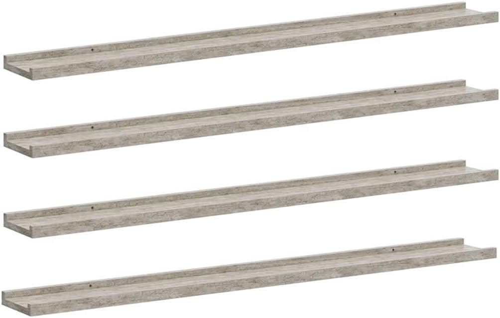 vidaXL Wall Shelves 4 pcs Concrete Gray 39.4"x3.5"x1.2, 100 x 9 x 3 cm/4x
